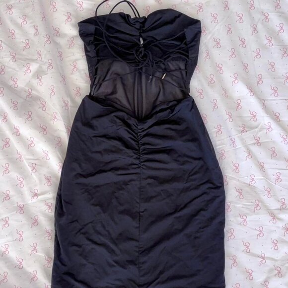 Tiger Mist Black Mesh Ruched Bodycon Mini Dress - Size XXS - Picture 1 of 4